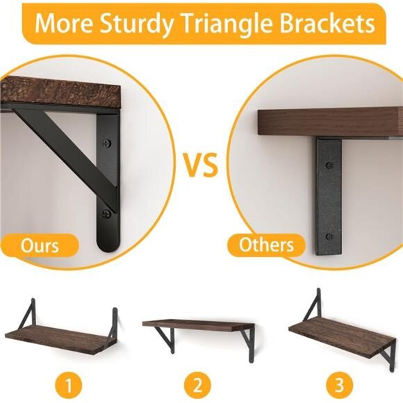 Floating Shelves for Wall, Different Sizes Dark Carbonized Brown Wall - Picture 4 of 8